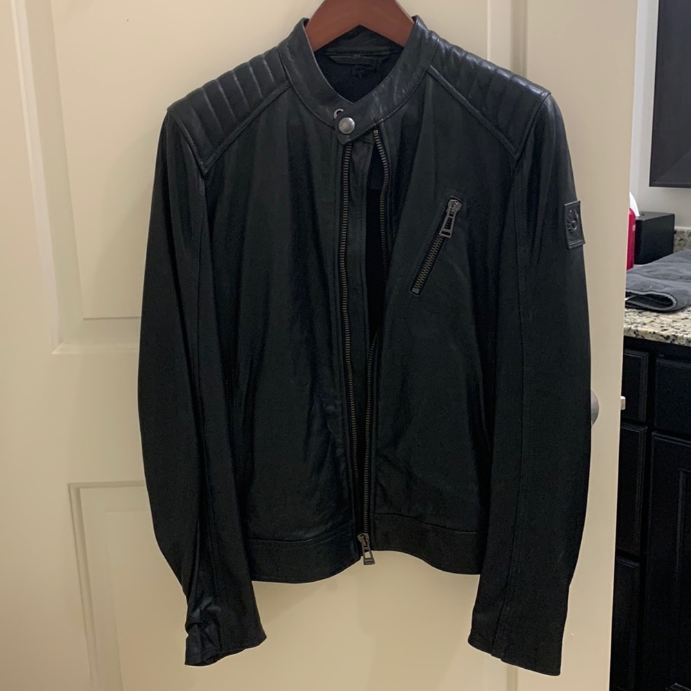 Belstaff Black Leather Jacket Size 48 NWT